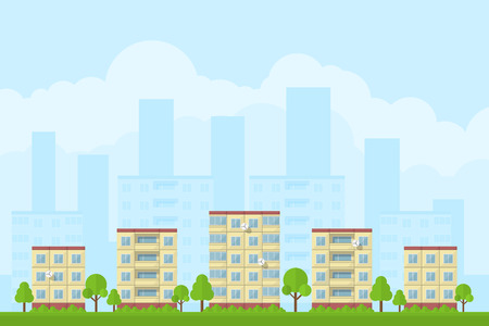 picture of city landscape with panel houses, flat style concept for product promotion and advertisingのイラスト素材