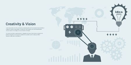 flat style banner concept of creativity and vision, human intelligence, new idea, brain stormingのイラスト素材