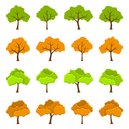 Set of colour trees, icons set, flat style illustrationのイラスト素材