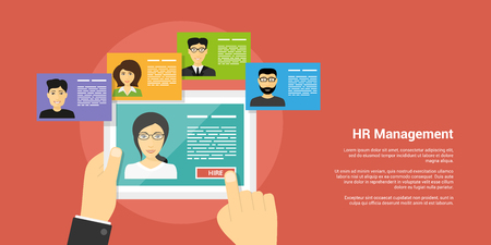flat style banner, human resource and recruiting concept, human hands and people avatarsのイラスト素材