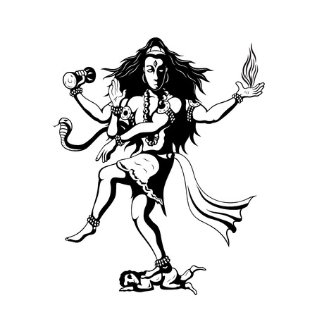 Nataraja, black and white sillhouette illustration of dancing indian God Shivaのイラスト素材