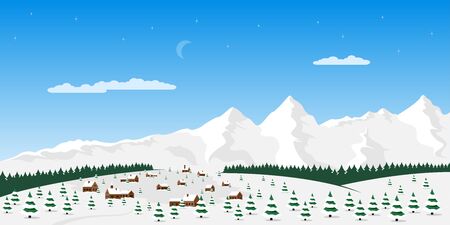 mountain village landscapeのイラスト素材
