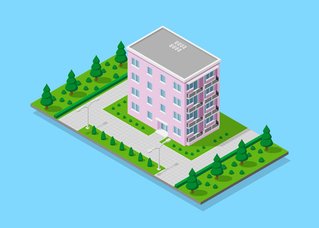 Isometric apartment house isolated on blue background.のイラスト素材