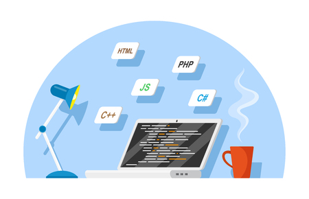 Flat style banner design, coding, programming, application development concept.のイラスト素材