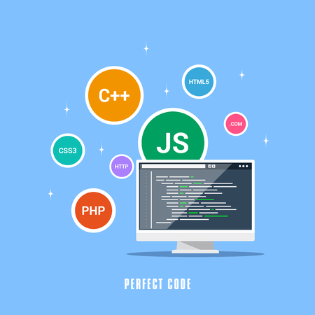 Flat style banner design, coding, programming, application development concept.のイラスト素材
