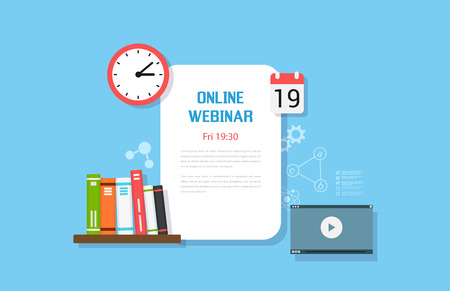 Flat style template design for online webinar, online education, distant education technology concept. Usable for web banner, wed sites, printed materials, infographicsのイラスト素材