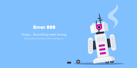 Web page ERROR 500. Broken robot icon. Flat style illustration.のイラスト素材