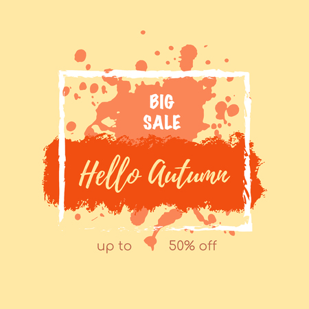 Autumn sale poster. Ink splashes and brush dtrokes on background.のイラスト素材