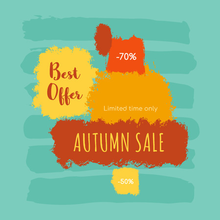 Autumn sale poster. Ink splashes and brush dtrokes on background.のイラスト素材