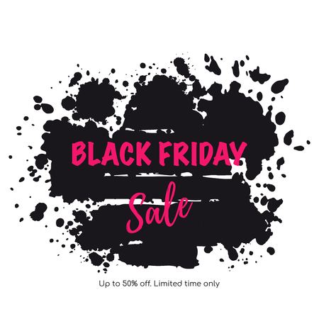 Black friday sale banner. Paint drops and brush strokes on background.のイラスト素材