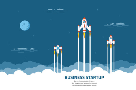 Business startup concept banner. Rocket launch. Flat ctyle illustration.のイラスト素材