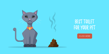 Picture of cute cat and poop lying beside. Concept banner for pet shop. Flat style illustration.のイラスト素材