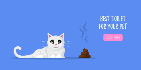 Picture of cute cat and poop lying beside. Concept banner for pet shop. Flat style illustration.のイラスト素材