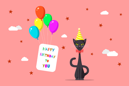 Picture of cute cat with colored baloonsのイラスト素材