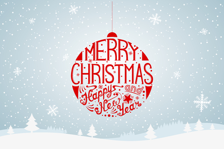 Merry Christmas and Happy New Year lettering template. Greeting card or invitation design.のイラスト素材