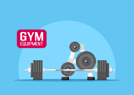 Picture of a barbell with additional weights. Gym equipment. Bodybuilding, powerlifting, fitness concept. Flat style illustration.のイラスト素材