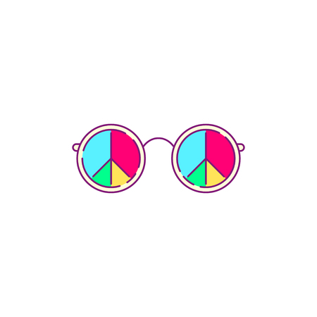 Love and peace. Hippie sunglasses isolated on white background. Flat style line art illustration.のイラスト素材