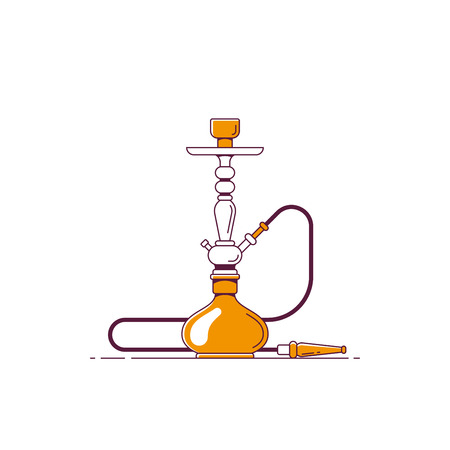 Smoking hookah concept. Shisha icon. Smoke pipe and relaxation. Flat style line art illustrationのイラスト素材