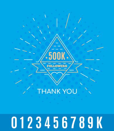 Greeting card with thank to followers. Line art label for social media. Web user or blogger celebrates a large number of subscribers.のイラスト素材