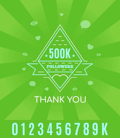 Greeting card with thank to followers. Line art label for social media. Web user or blogger celebrates a large number of subscribers.のイラスト素材
