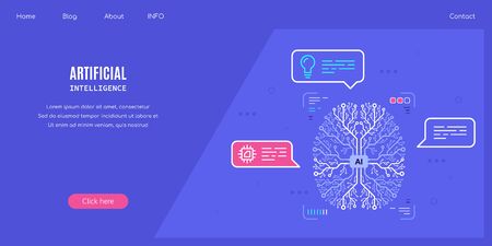 Artificial intelligent concept banner design. Vector printed circuit board human brain. CPU illustration. Flat style illustration.のイラスト素材