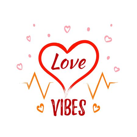love vibes. Handdrawn Heart shape with lettering. Valentines day concept. isolated on whiteのイラスト素材
