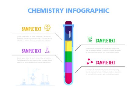 Science infographic template with glass tube and 4 options. Chemistry research. Presentation background, science concept.のイラスト素材