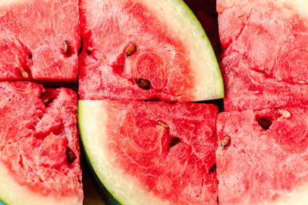 Water melon slices. Juicy fresh tasty summer dessert. Top view close-up stock photo