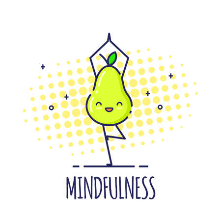 Funny Pear Character Doing Yoga, Tree Pose Vrikshasanaのイラスト素材
