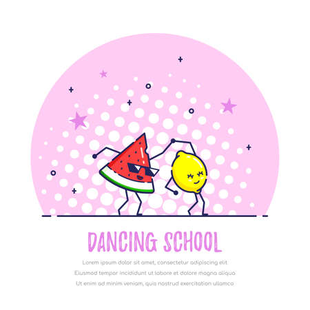Dancing Funny Fruits Couple, Watermelon and Lemonのイラスト素材
