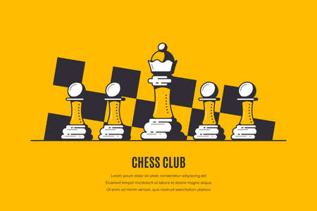 Chess Tournament Banner Template, Outline Vector Illustrationのイラスト素材