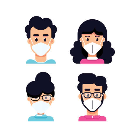 People Wearing Face Mask, Set of Iconsのイラスト素材