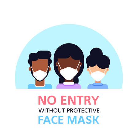 No Entry Without Face Mask, Flat Style Bannerのイラスト素材