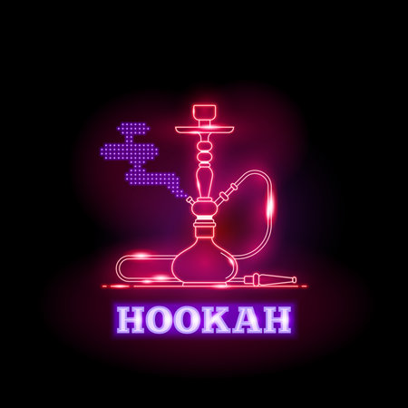 Vector hookah neon signs on black background