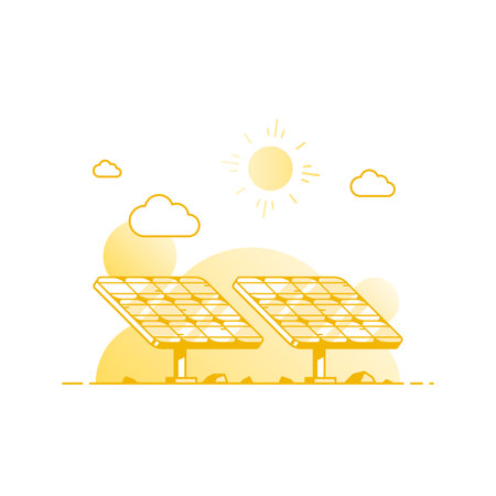 Solar panel isolated on white background, flat style outline concept illustration of renewable solar...
