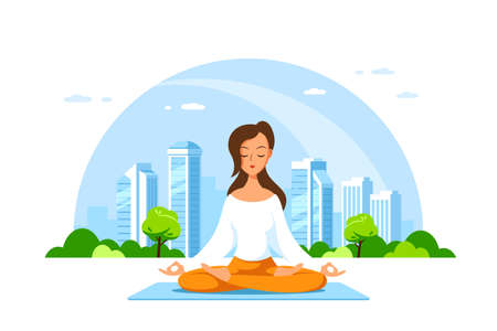 Young Woman in Lotus Pose Pratices Meditationのイラスト素材