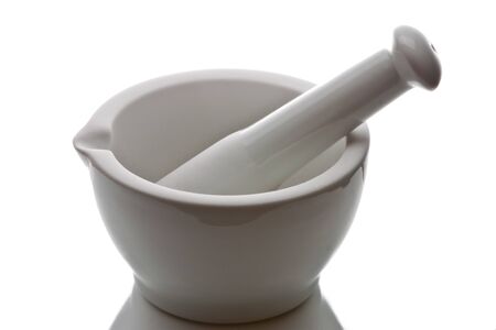 mortar for herbs on white backgroundの写真素材