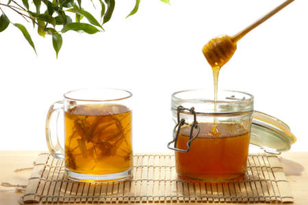 Honey and tea from lime treeの写真素材