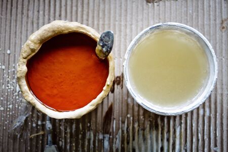 Fulfill paint cup in the workshopの写真素材