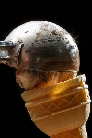 Wafer ice cream with metallic spoonの写真素材