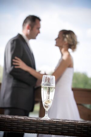 Young couple celebrating wedding ceremoniesの写真素材