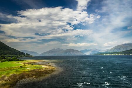 Beautiful view of the Scottish loch and hills