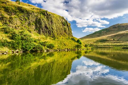 View of mountain lake in summerの写真素材