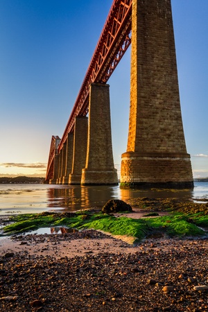 River over Forth Road Bridge at sunset
