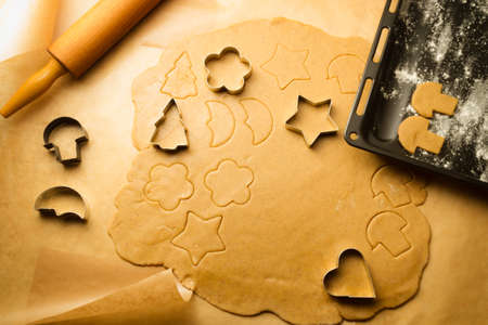 Baking gingerbread cookies for Christmasの写真素材