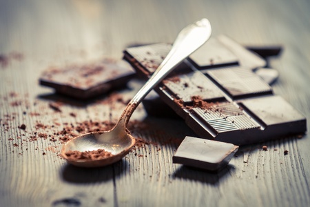 Closeup of Cocoa Powder and Dark Chocolateの写真素材