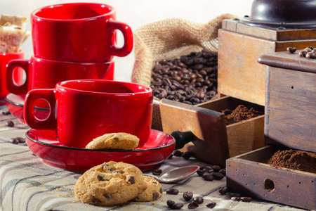 Prepare ingredients for coffee at breakfastの写真素材