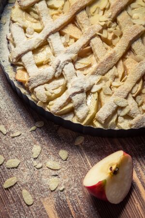 Apple pie with fresh fruits and almondsの写真素材