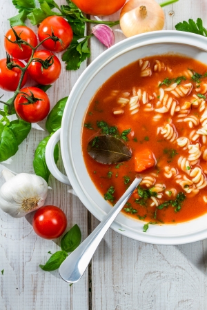 Tomato soup made of fresh vegetablesの写真素材
