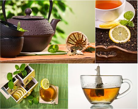 Collage of healthy green tea no. 1の写真素材